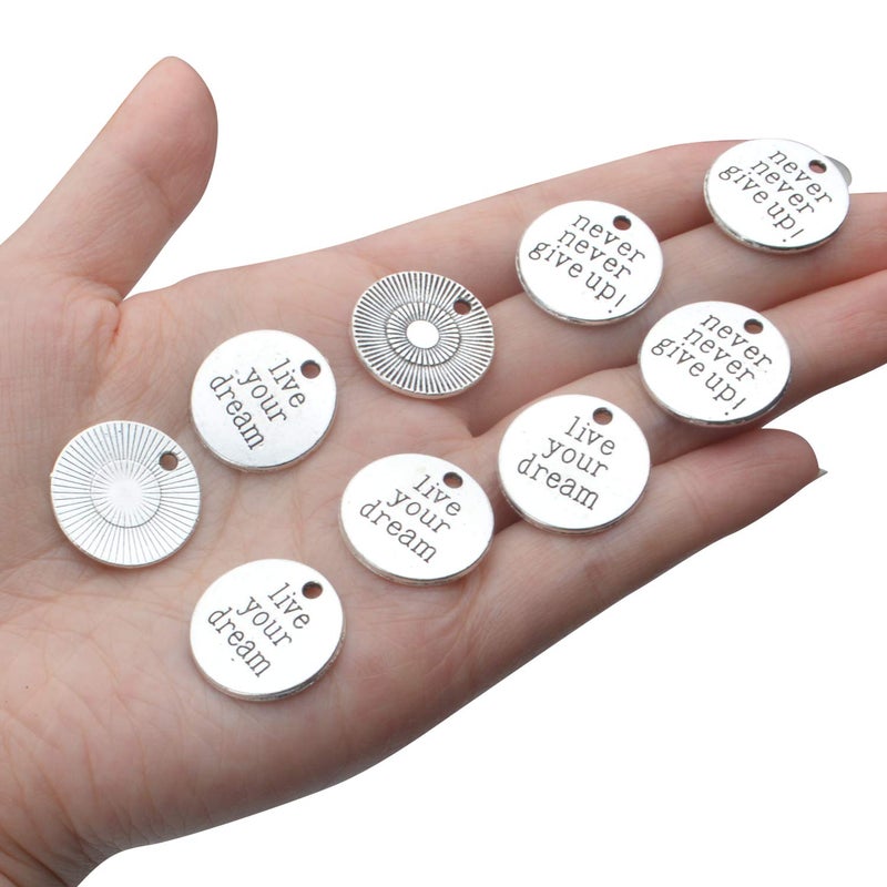 Jdesun 50pcs Inspirational Words Charm Antique Silver Flat Message Pendants Jewelry Findings Making Accessory for Crafting Necklace Bracelet - Image 4